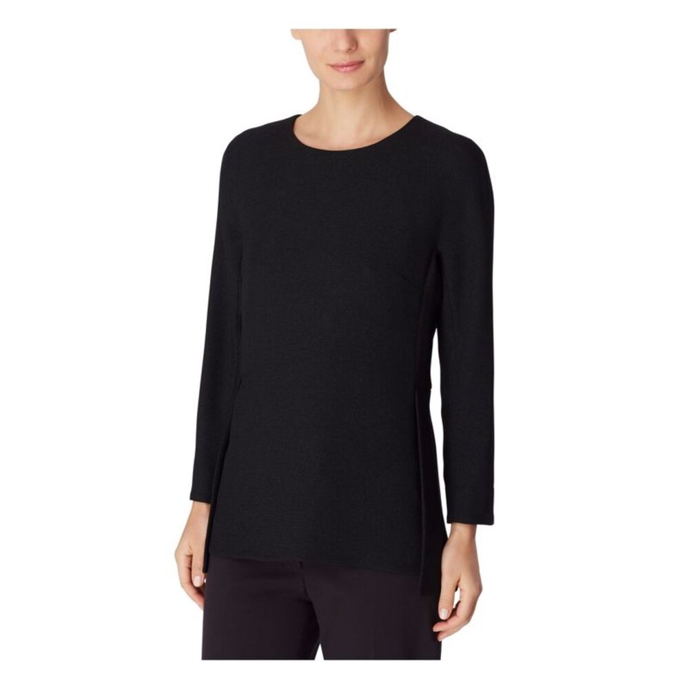 ANNE KLEIN Womens Black Stretch Long Sleeve Round Neck Wear To Work Peplum Top 6